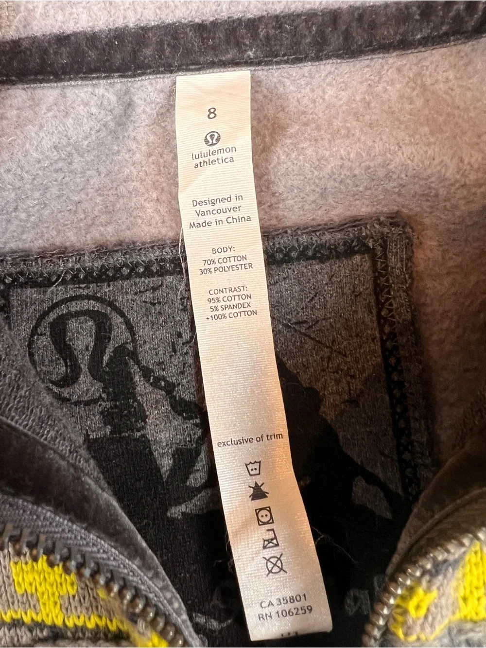 lululemon athletica Gray Hoodie with Yellow Patterned Panels